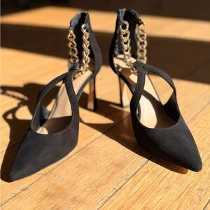 ANTONIO MELANI Black Heels with Gold Chain Accent *Never Worn